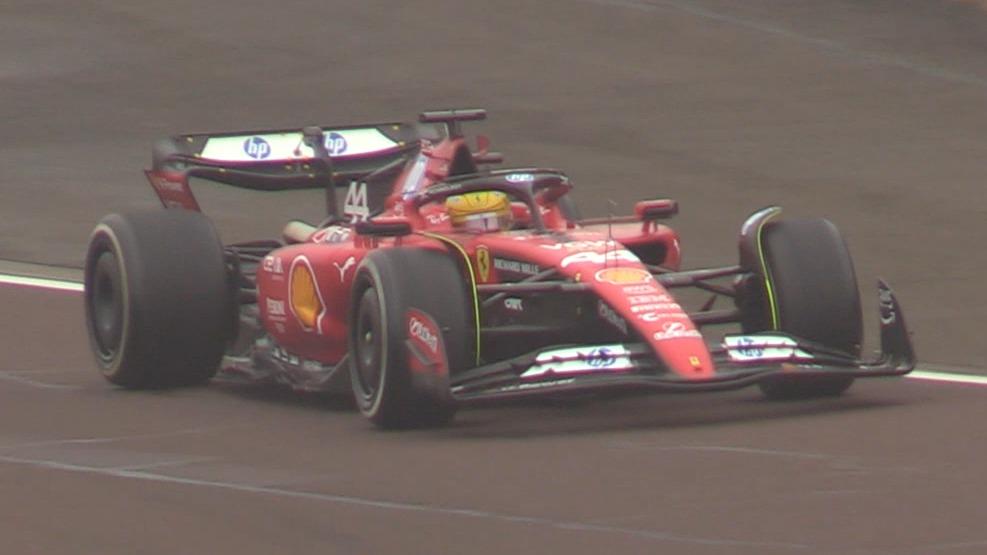 Lewis Hamilton driving the Ferrari F1 car at Fiorano Track for his first time
